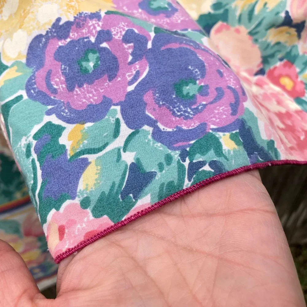 Vintage Cannon Floral Flat Sheet w/ Pillowcase Floral Print Border Made in USA